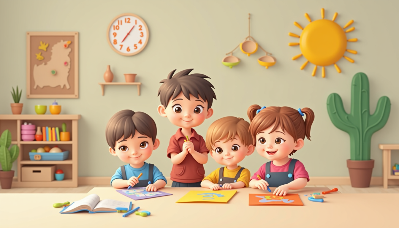 Copii fericiți jucându-se într-o grădiniță Montessori din Ploiești în 2026