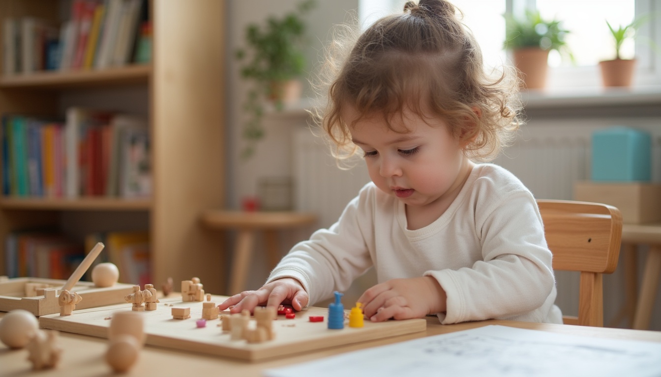 Copii implicați în activități practice într-o clasă luminoasă de gradinita Montessori, explorând materiale educative