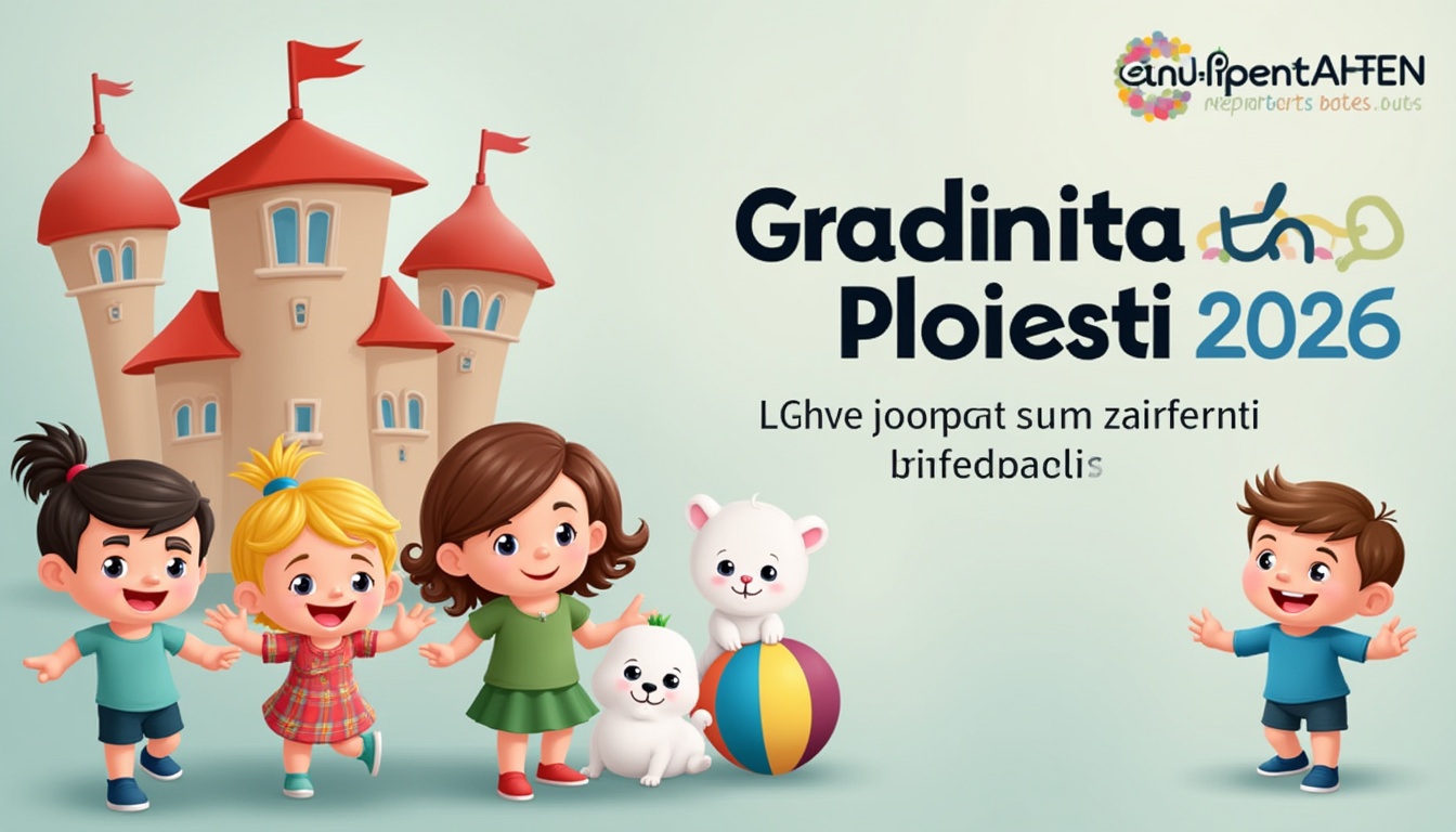 Copii fericiți jucându-se într-o gradinita modernă din Ploiești în anul 2026